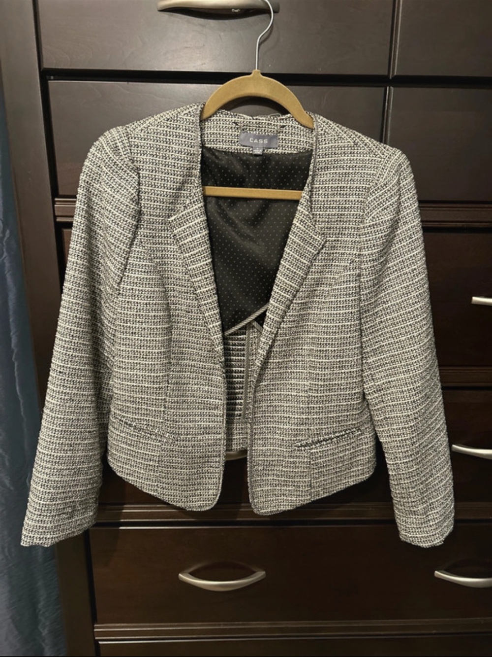 NWOT Cass Textured tweed Blazer - Black & White with shiny thread